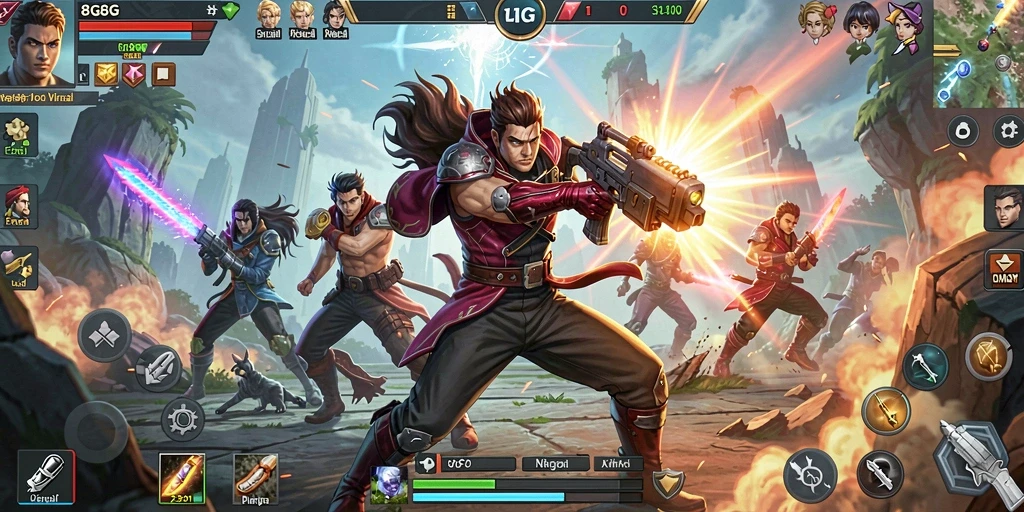 Gameplay mendebarkan dengan karakter bertarung di arena.