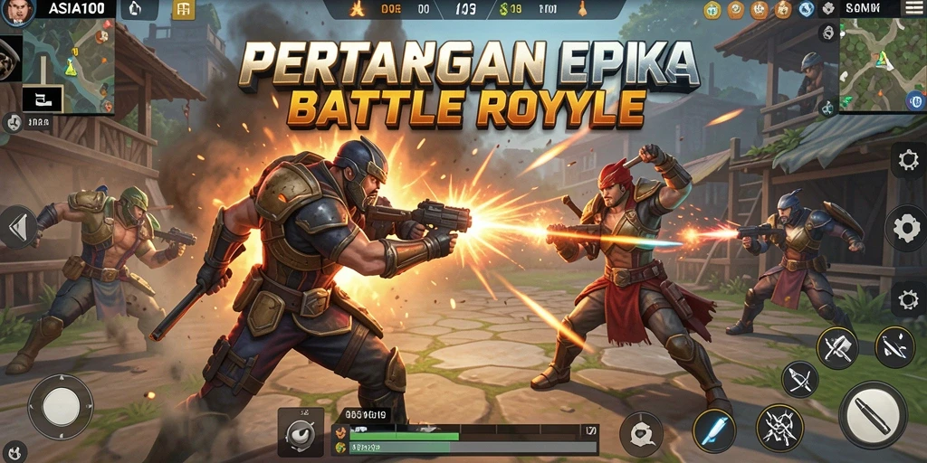 Tampilan gameplay ASIA100 yang seru dan penuh aksi Battle Royale.