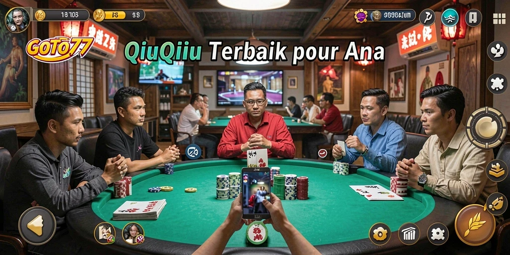 Screenshot GOTO77 menampilkan momen seru dalam permainan QiuQiu.
