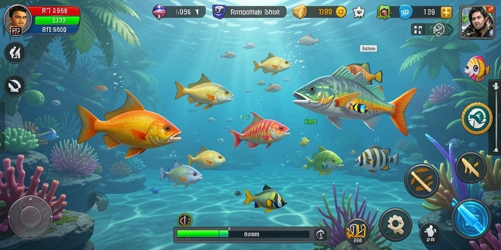 Screenshot gameplay RT99 yang menampilkan aksi Tembak Ikan yang seru.